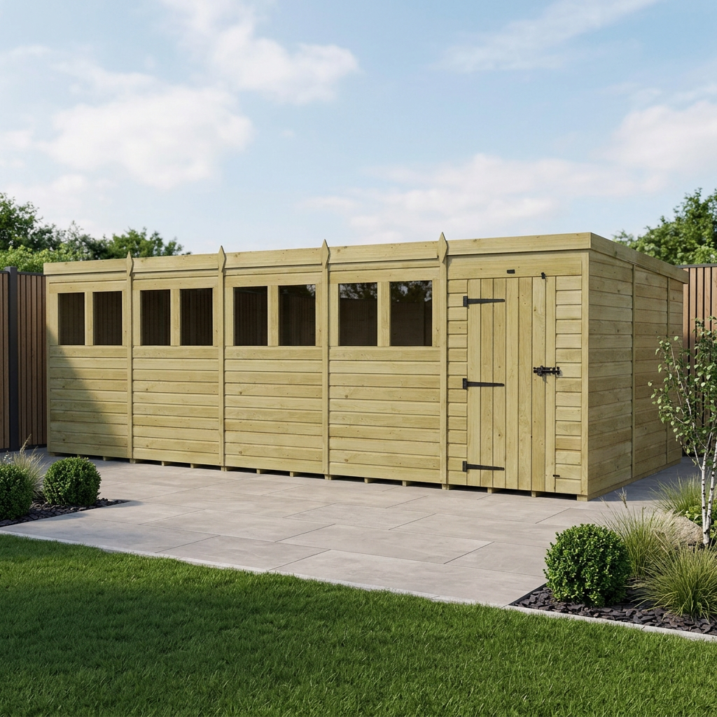 20 x 10 Pent Shed (Single Door, With Windows)