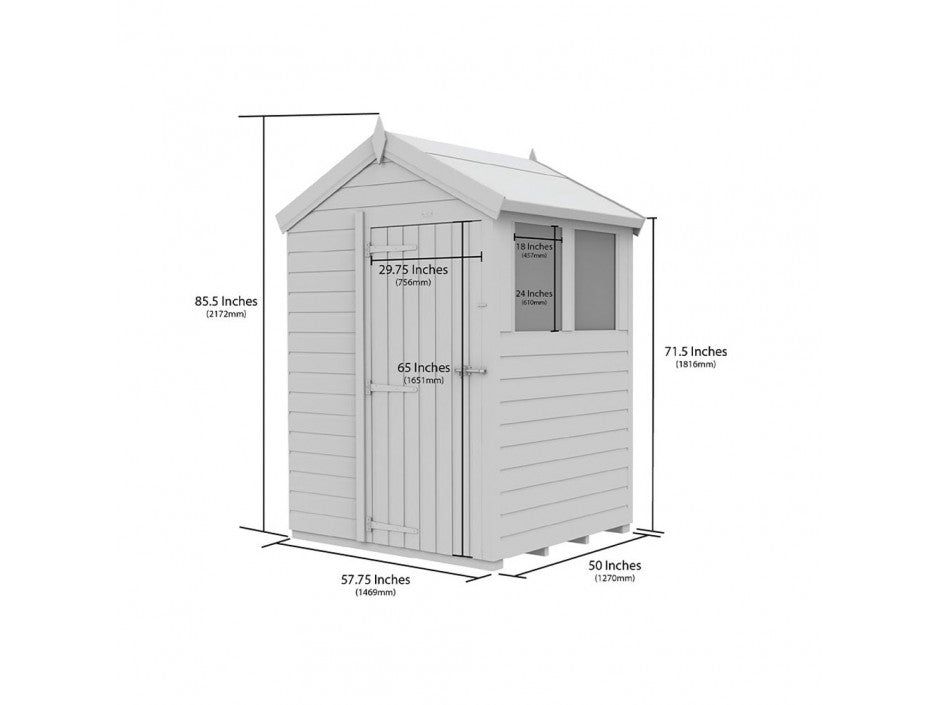 5 x 4 Apex Shed (Single Door, With Windows)