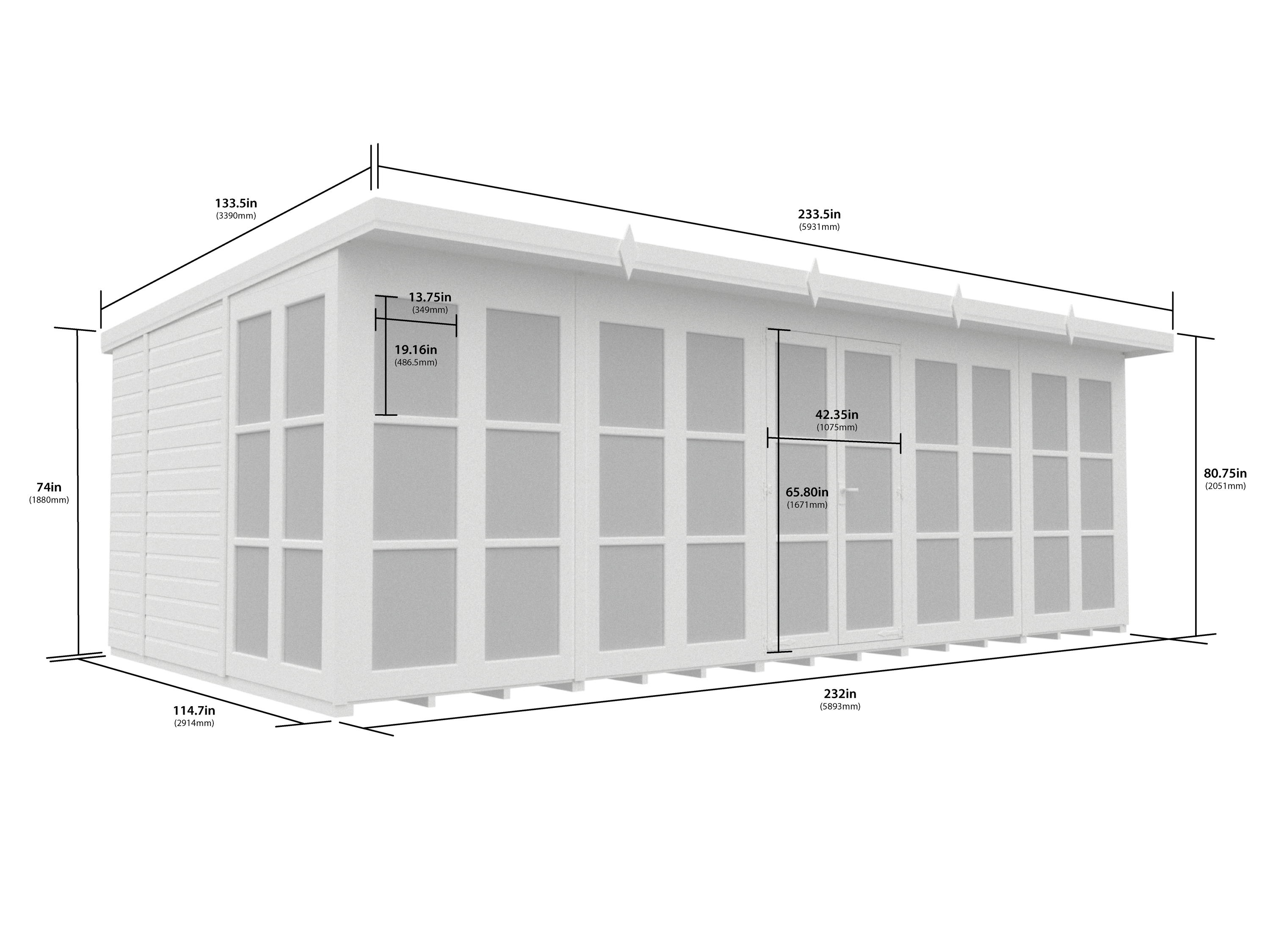 20 x 10 Georgian Window Pent Summer House