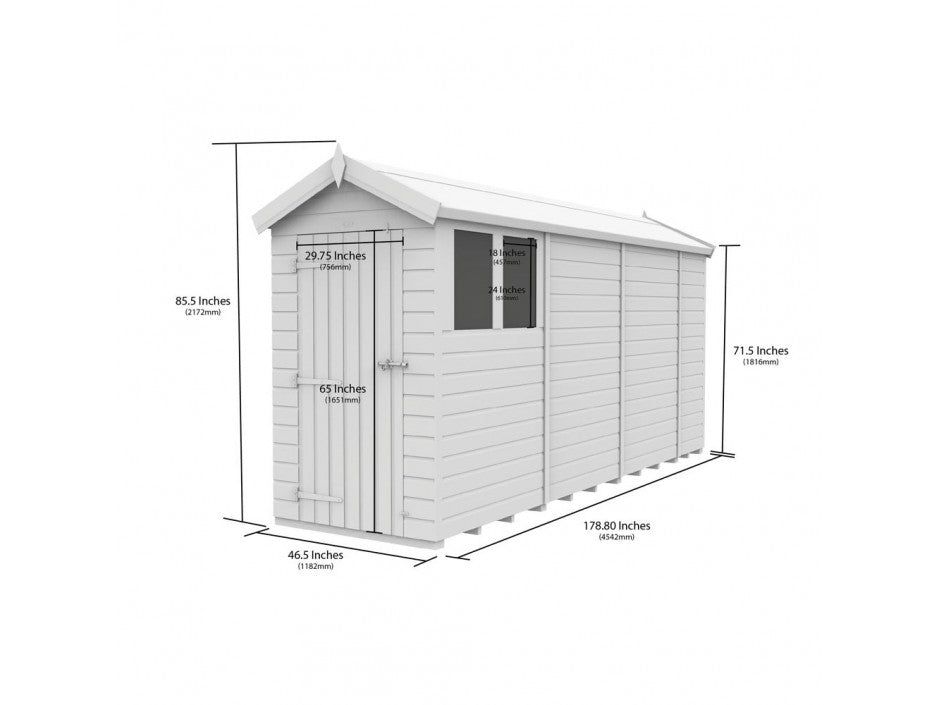 4 x 15 Apex Shed (Double Door, With Windows)