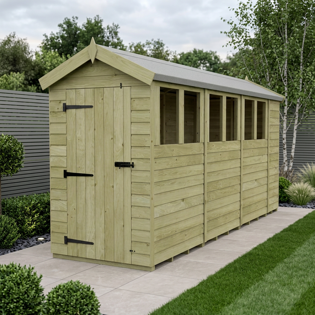 4 x 15 Apex Shed (Single Door, With Windows)