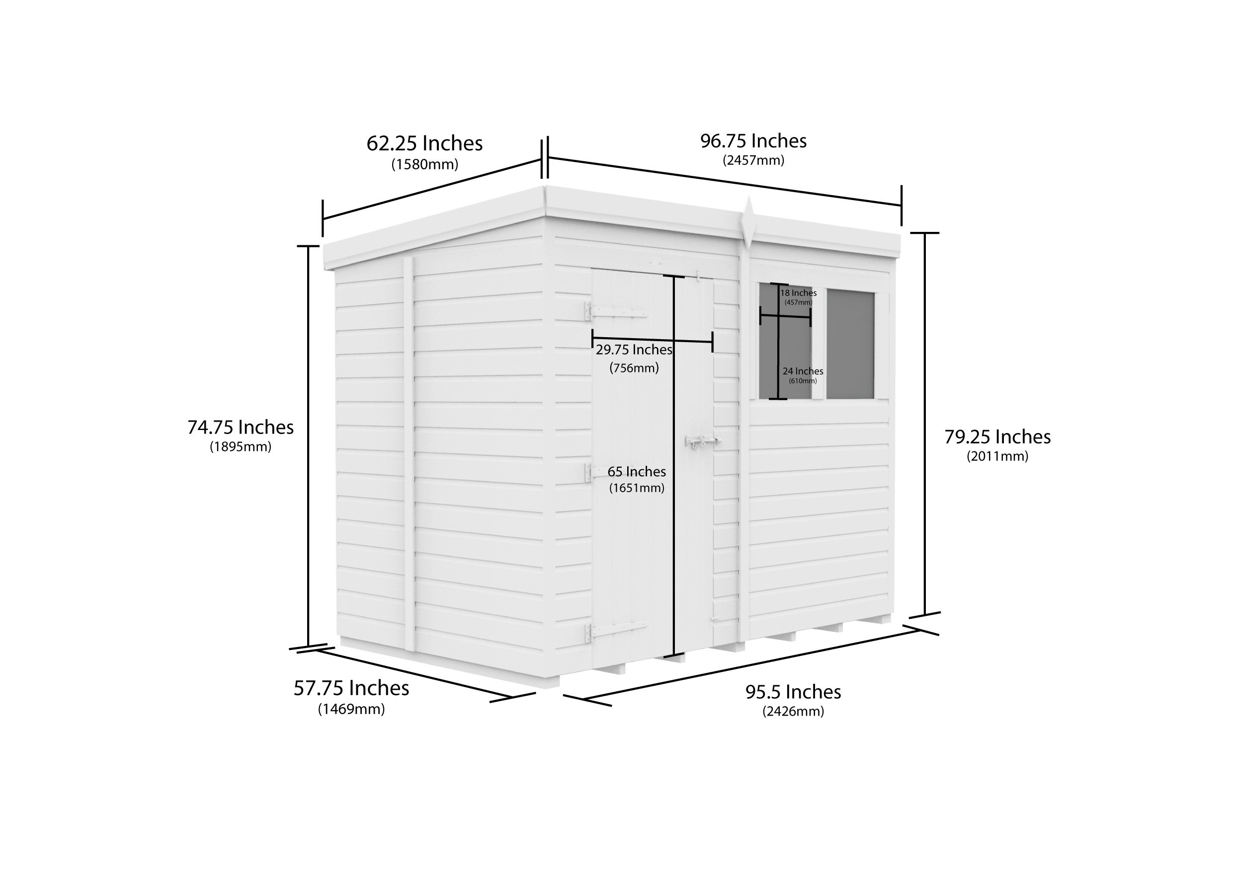 8x5 Pent Composite Shed (Single Door, With Windows)