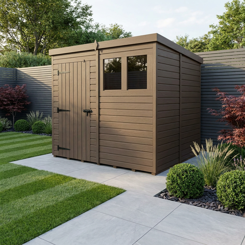 8x5 Pent Composite Shed (Single Door, With Windows)