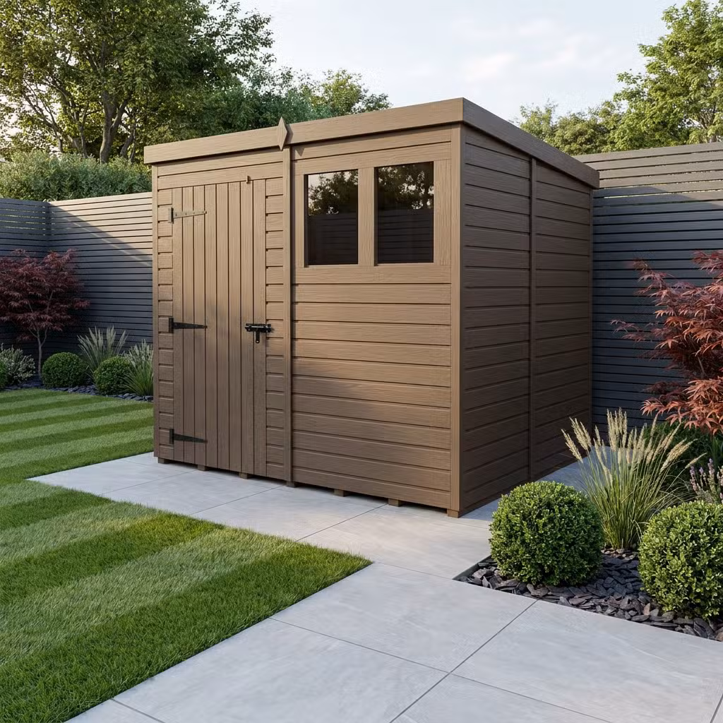 8x5 Pent Composite Shed (Single Door, With Windows)