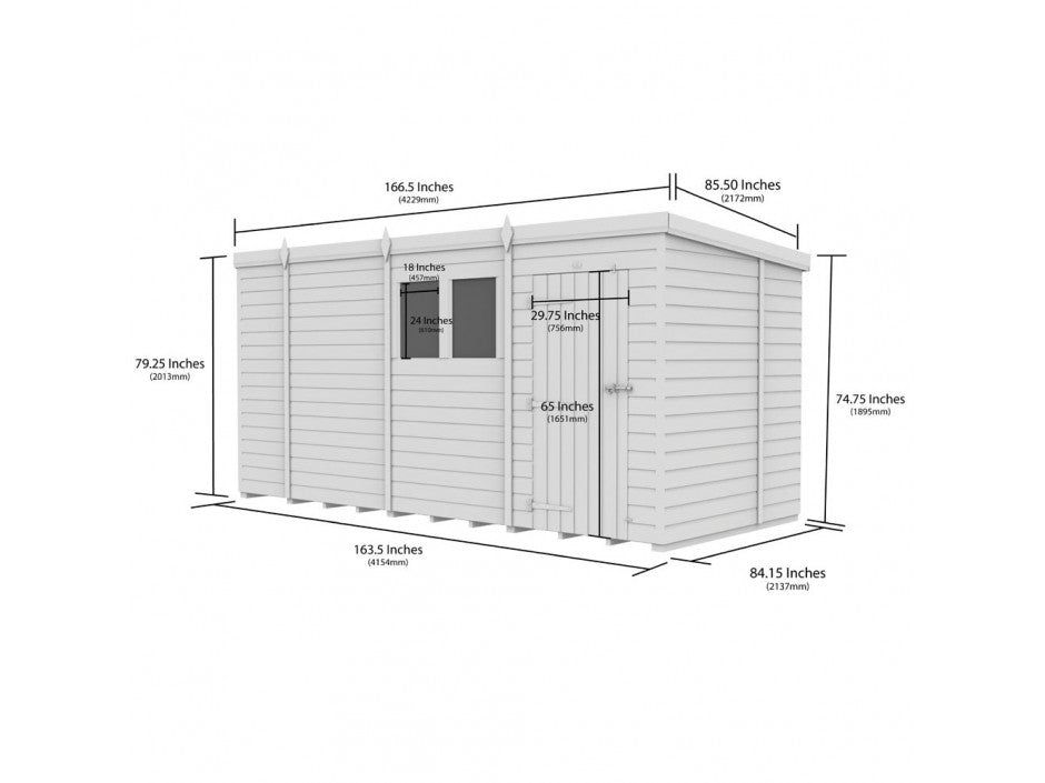 14x7 Pent Composite Shed (Single Door, No Windows)