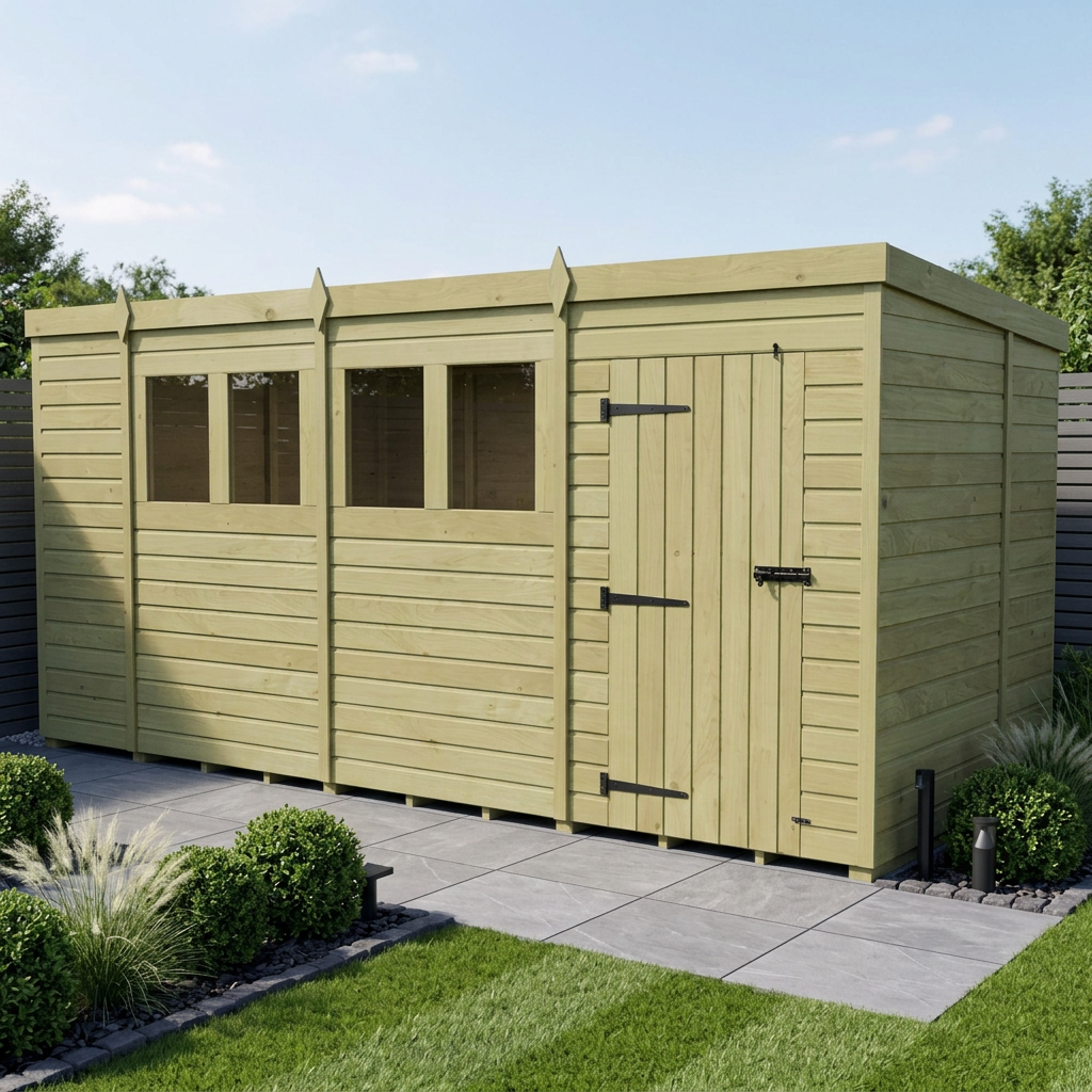 14 x 7 Pent Shed (Single Door, With Windows)