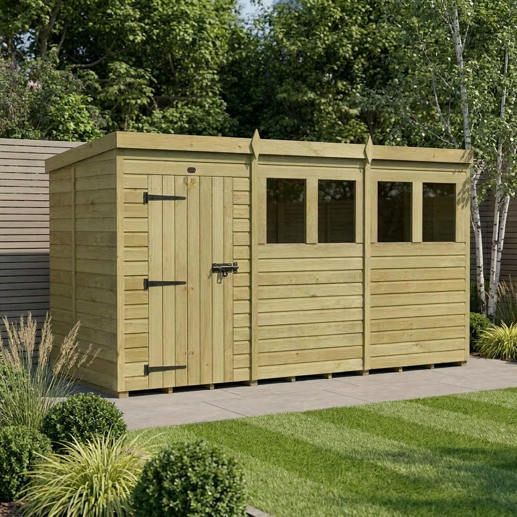 12 x 5 Pent Shed (Single Door, With Windows)