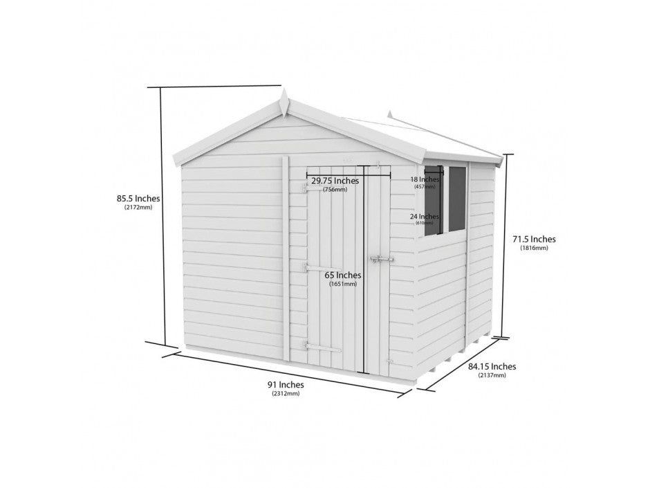 8 x 7 Apex Shed (Double Door, With Windows)