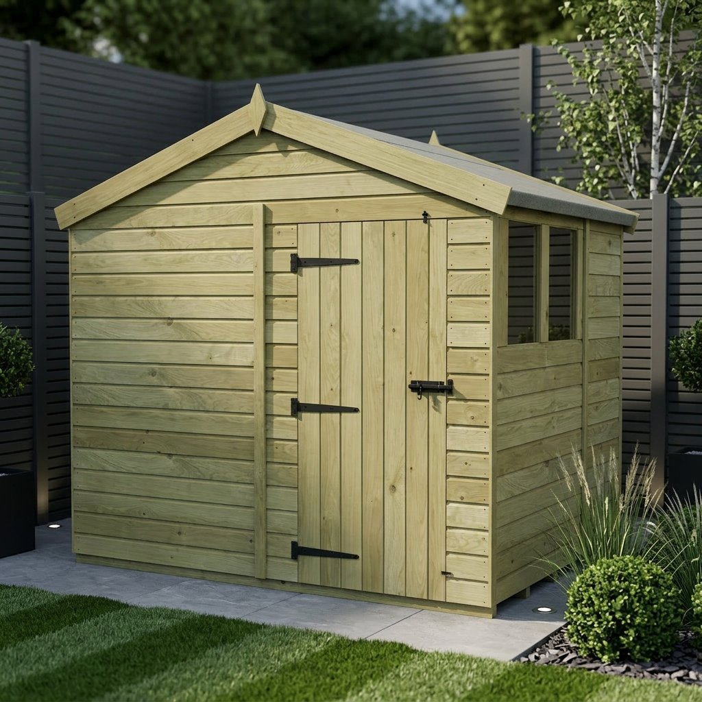 8 x 7 Apex Shed (Single Door, With Windows)