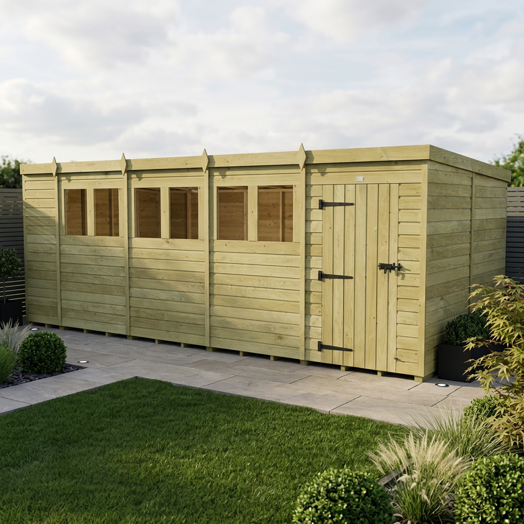 19 x 8 Pent Shed (Single Door, With Windows)