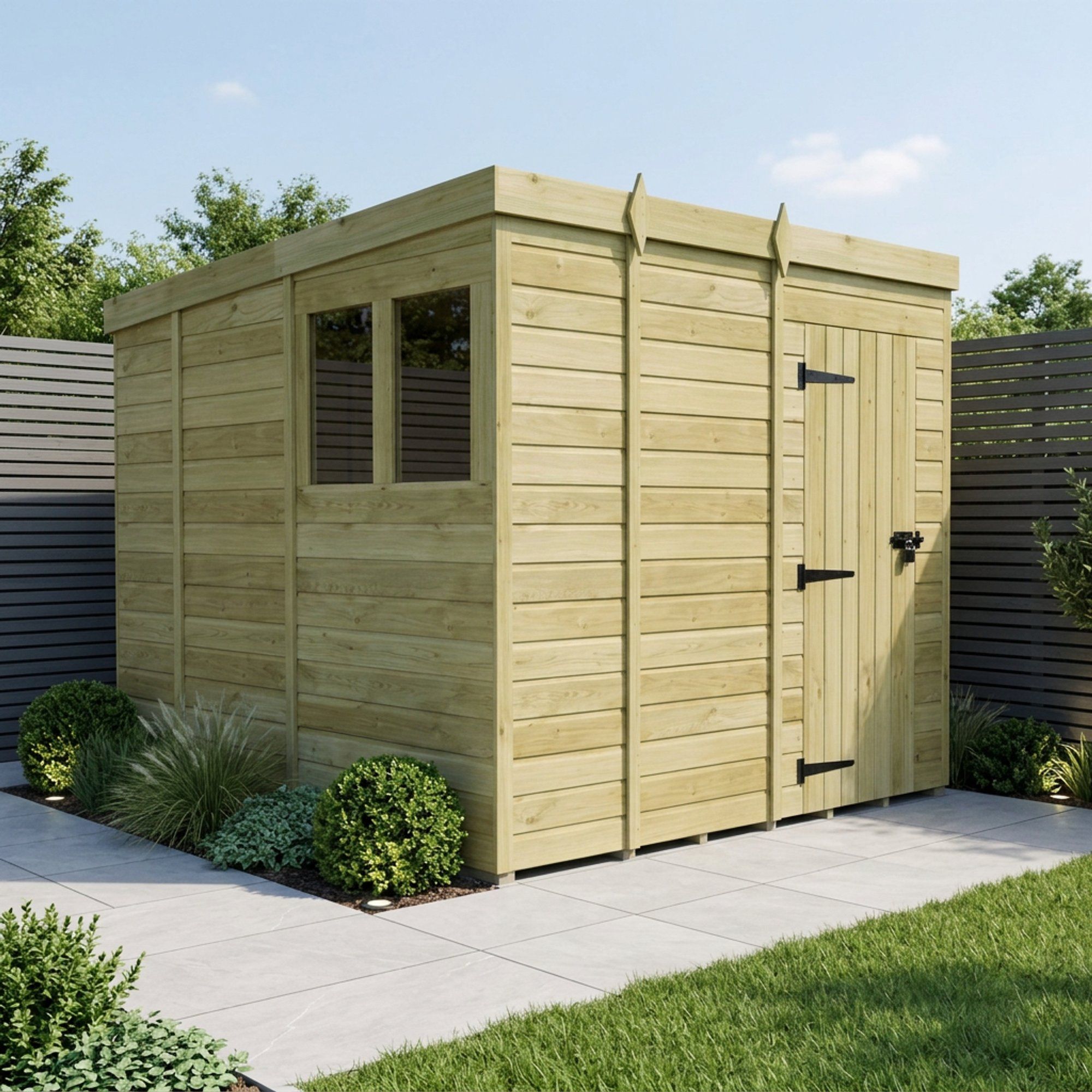 9 x 9 Pent Shed (Double Door, With Windows)