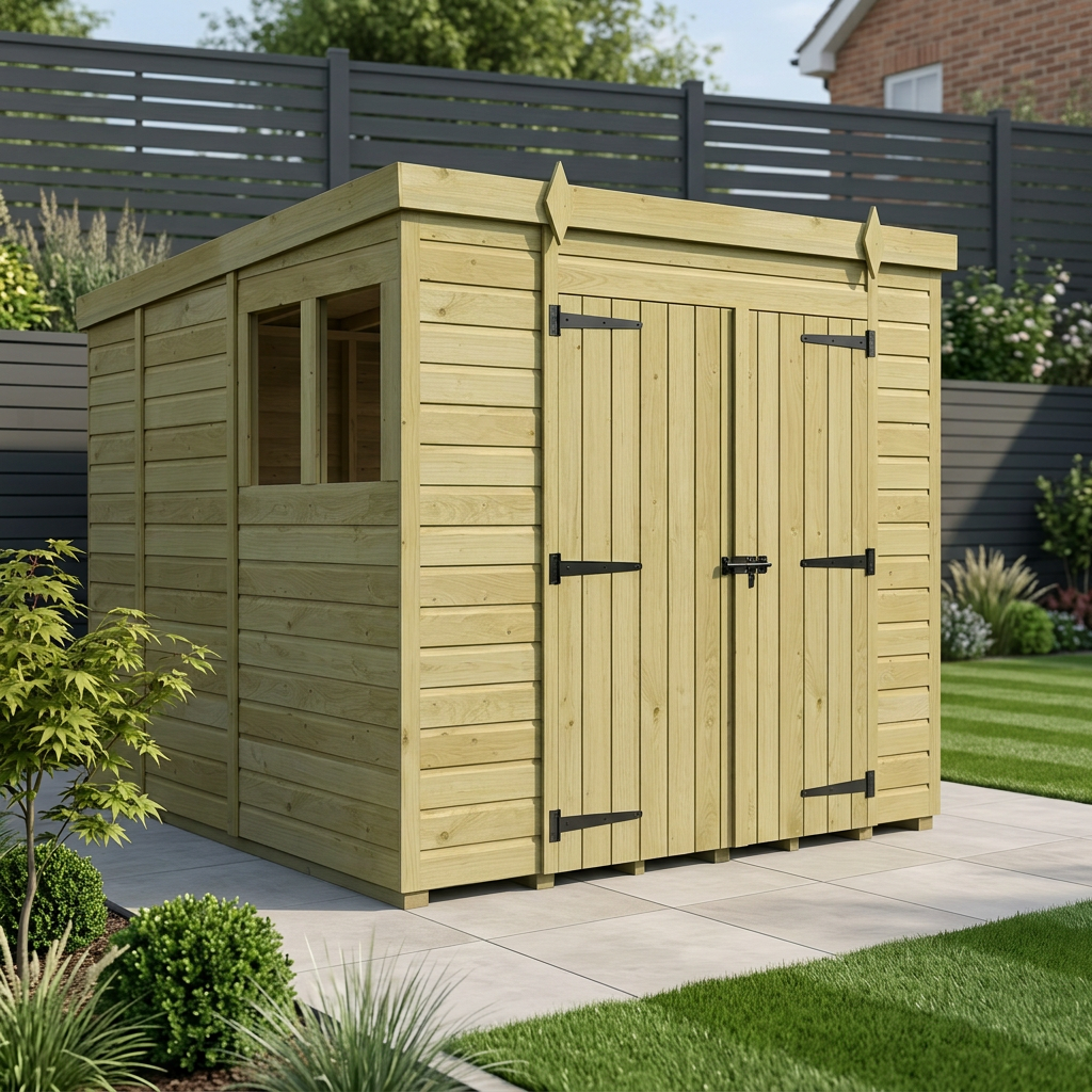 9 x 9 Pent Shed (Double Door, With Windows)