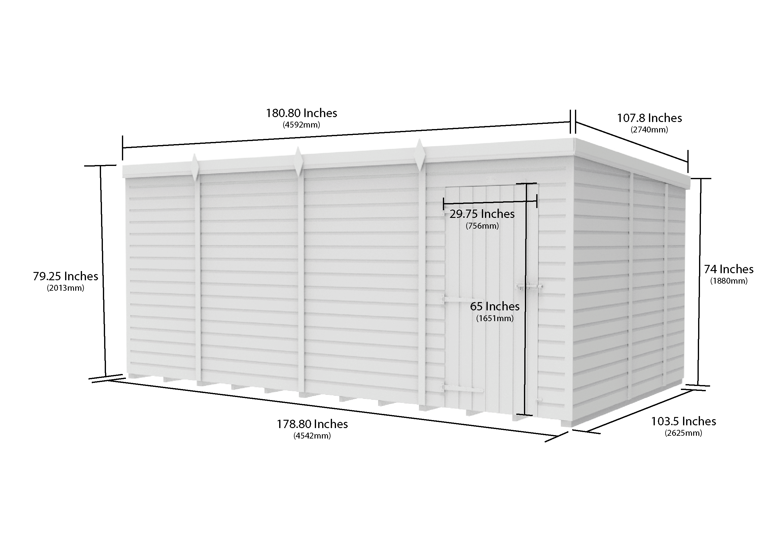 15 x 9 Pent Shed (Single Door, No Windows)