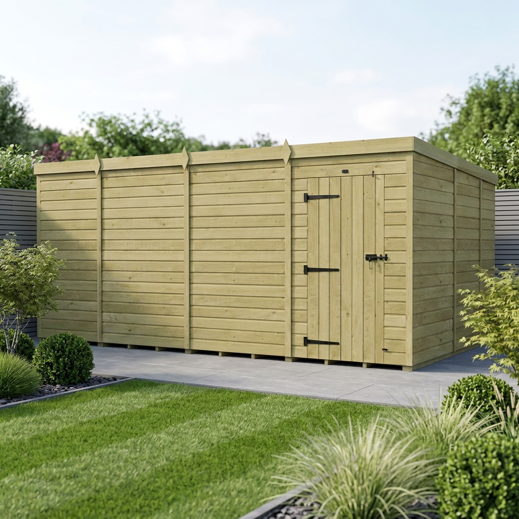 15 x 9 Pent Shed (Single Door, No Windows)