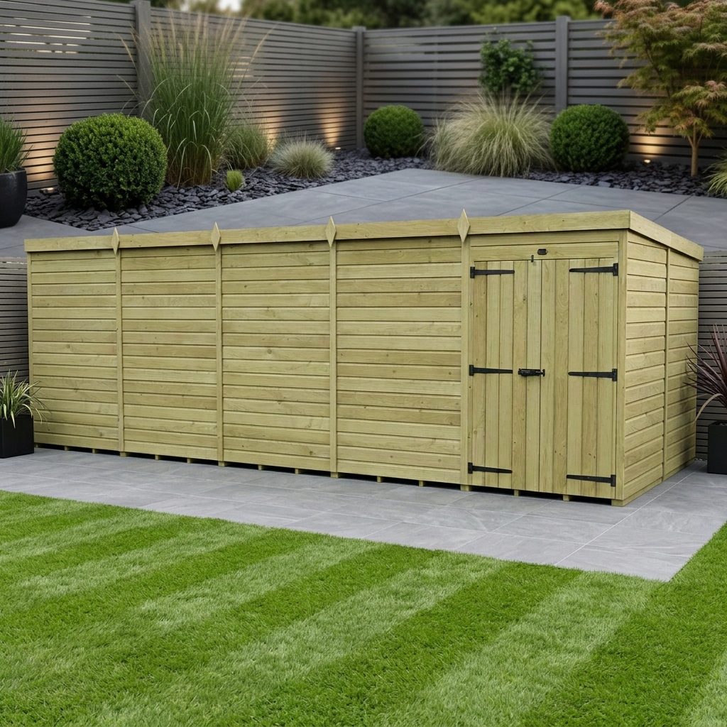 20 x 8 Pent Shed (Double Door, No Windows)