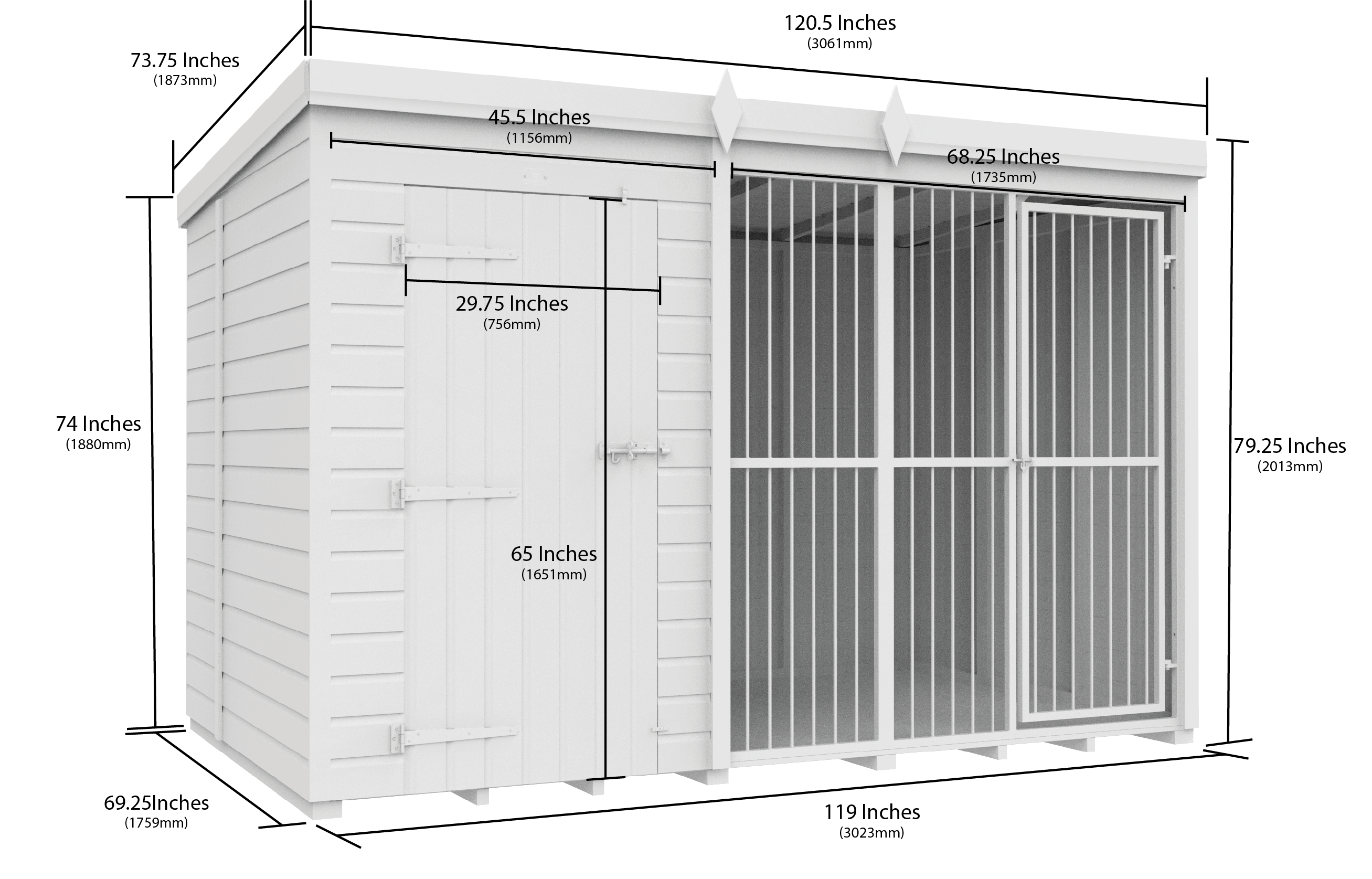 10 x 6 Dog Kennel And Run (Full Height With Bars)