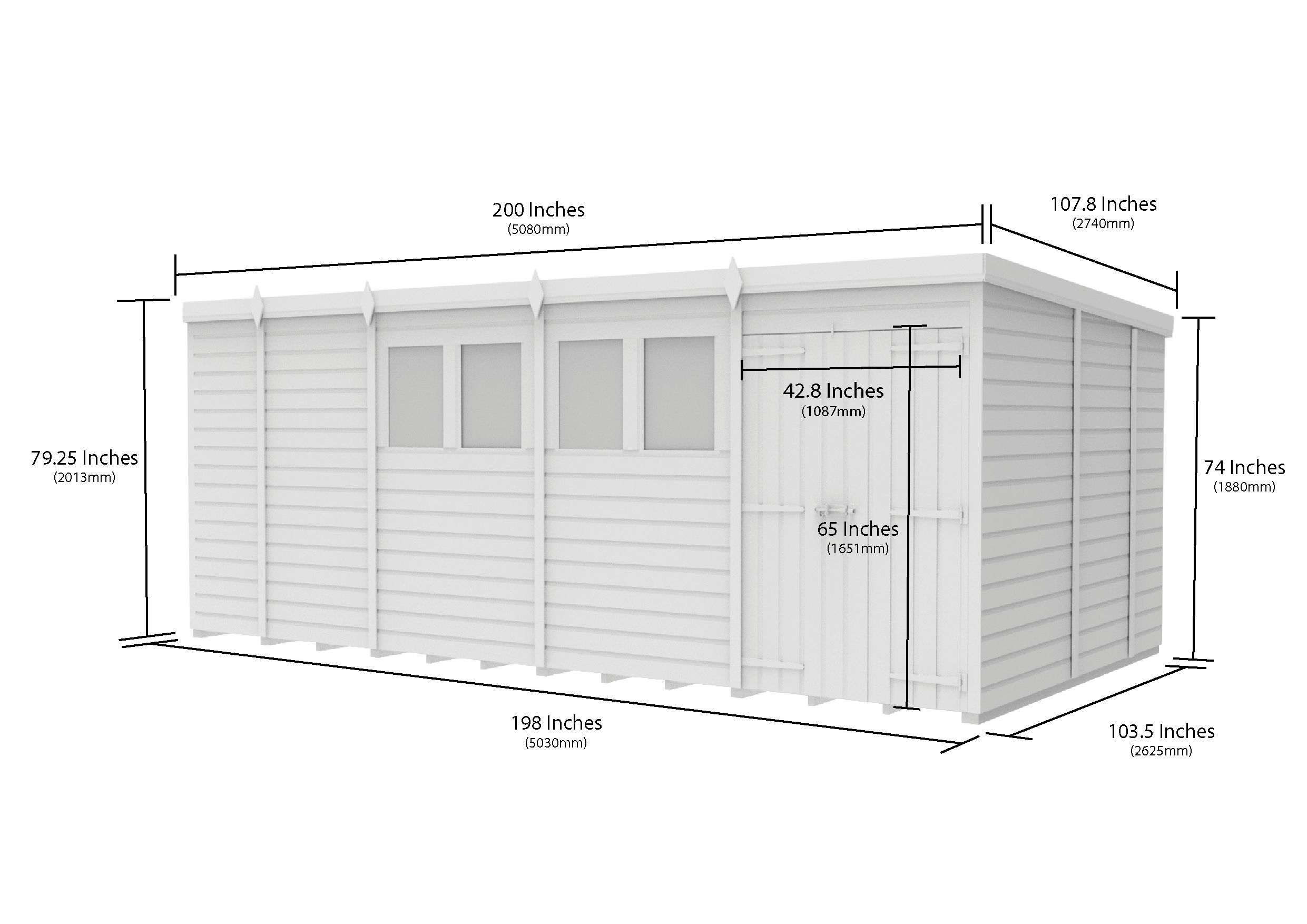 17 x 9 Pent Shed (Double Door, With Windows)