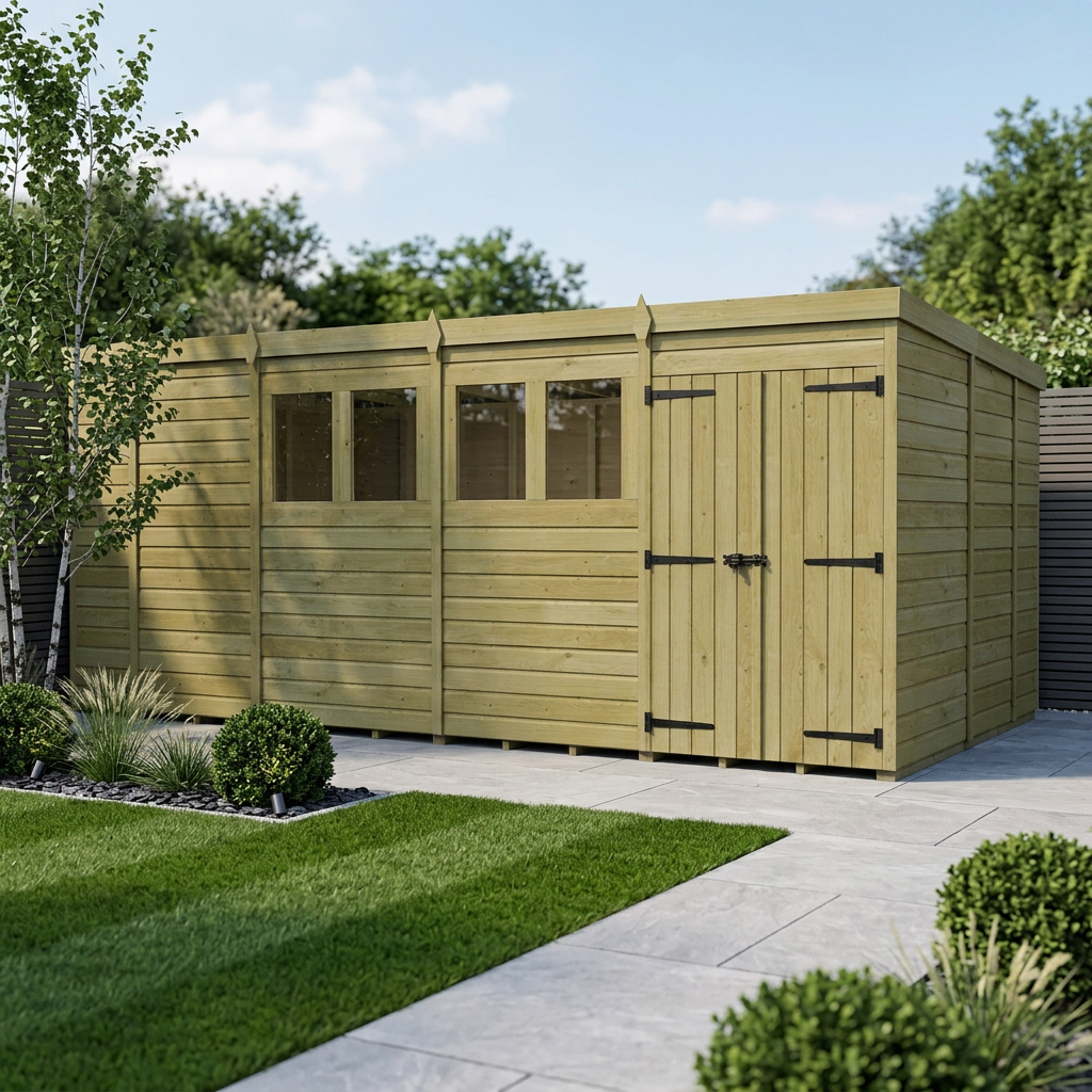 17 x 9 Pent Shed (Double Door, With Windows)