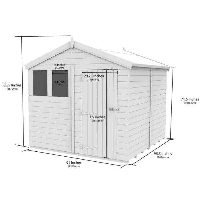 8 x 8 Apex Shed (Double Door, With Windows)