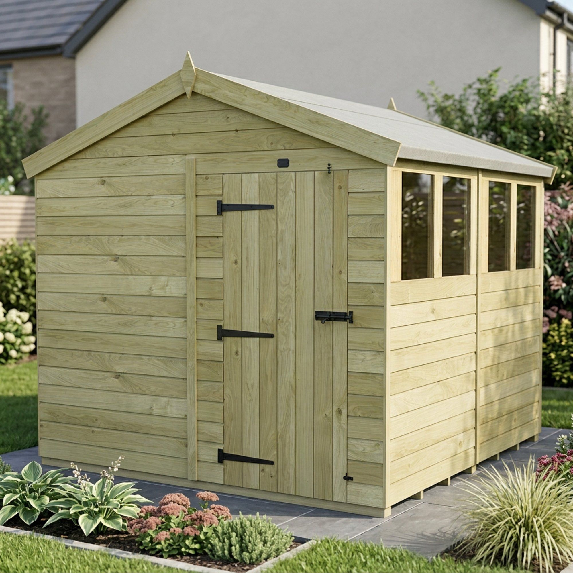 8 x 8 Apex Shed (Single Door, With Windows)
