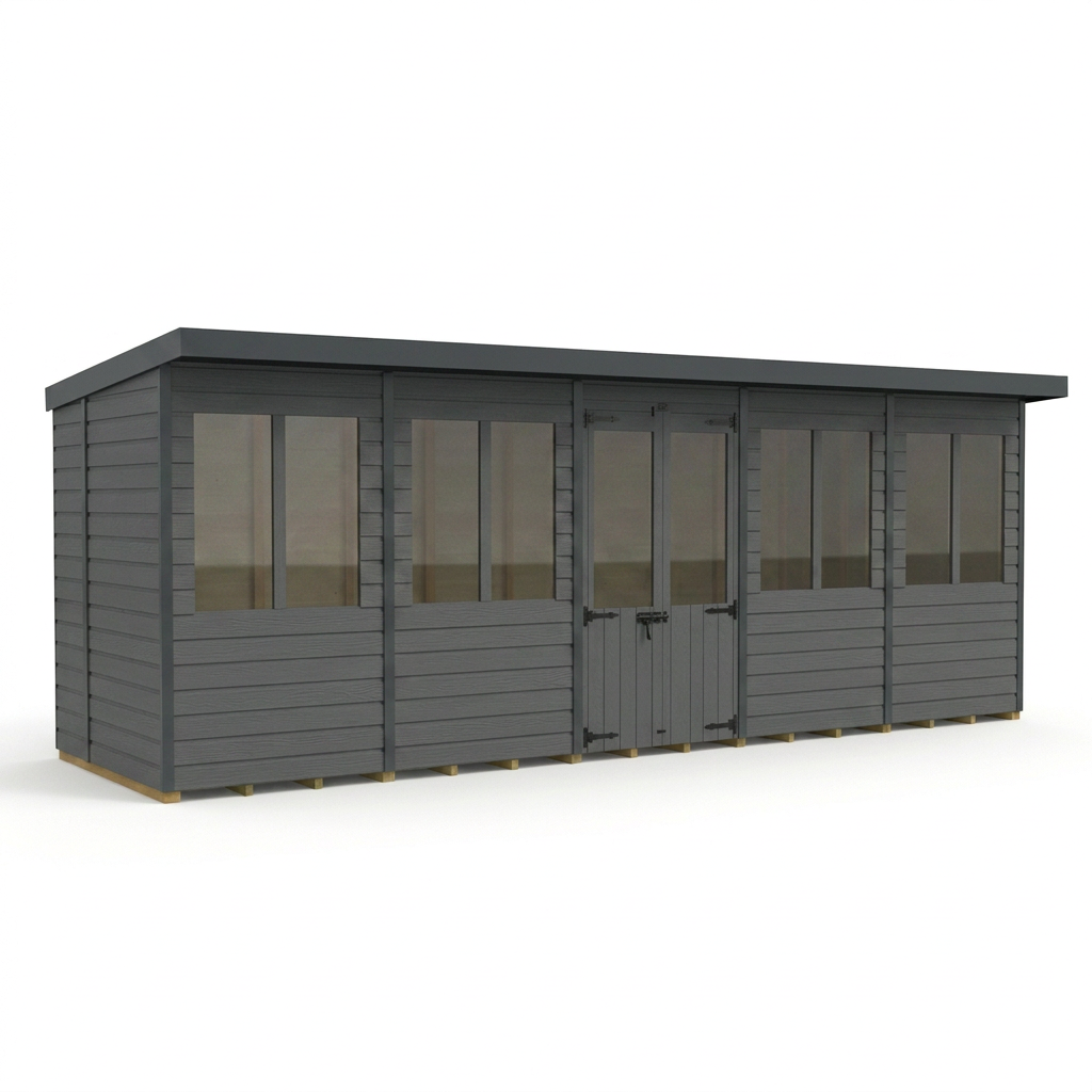 20x8 Composite Pent Summer House (Double Doors, With Windows)