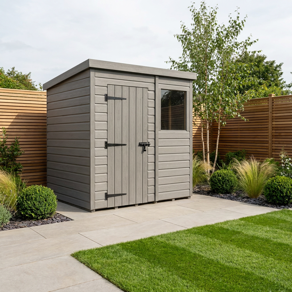 6x5 Pent Composite Shed (Single Door, With Windows)