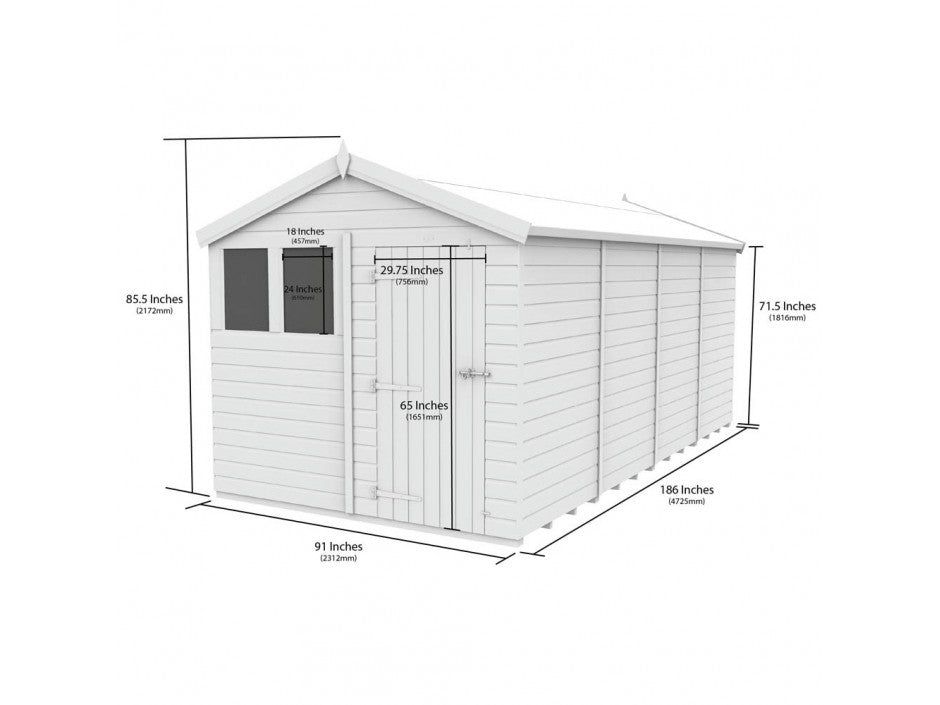 8 x 16 Apex Shed (Double Door, With Windows)