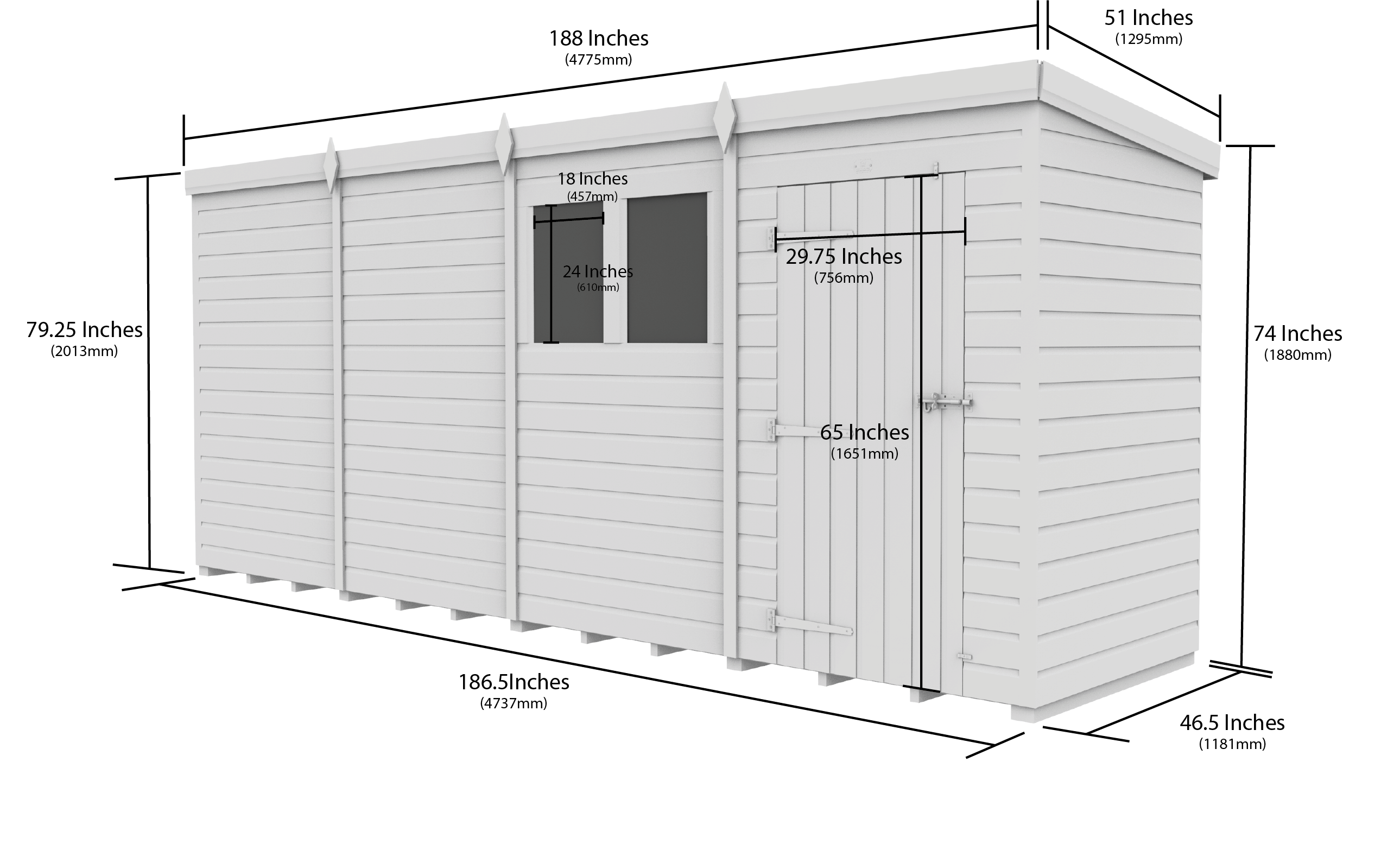 16x4 Pent Composite Shed (Single Door, No Windows)