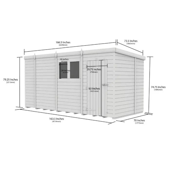 14 x 6 Pent Shed (Double Door, No Windows)