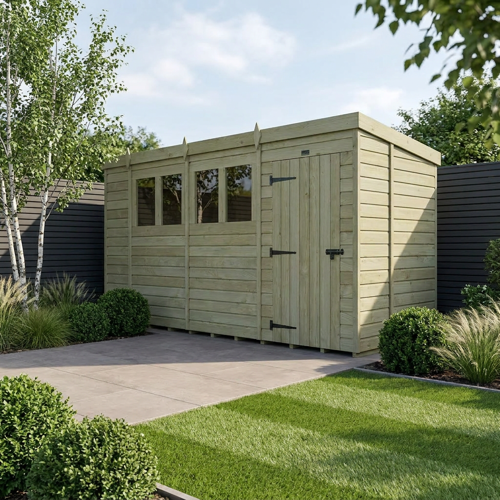 14 x 6 Pent Shed (Single Door, With Windows)