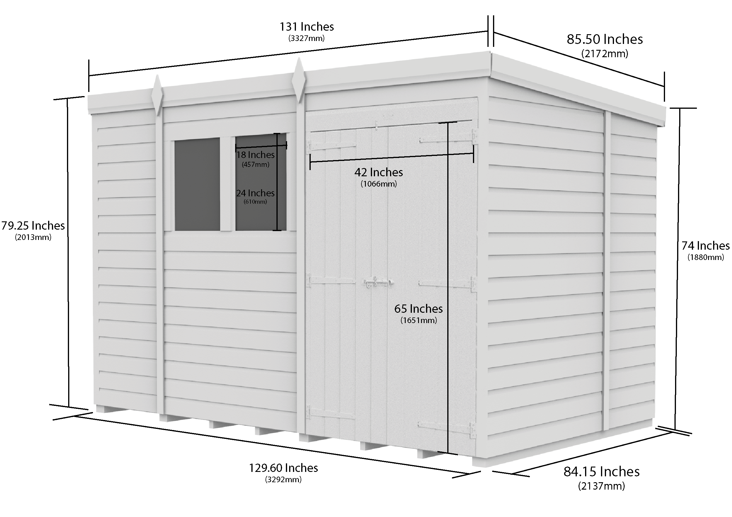 11 x 7 Pent Shed (Double Door, With Windows)