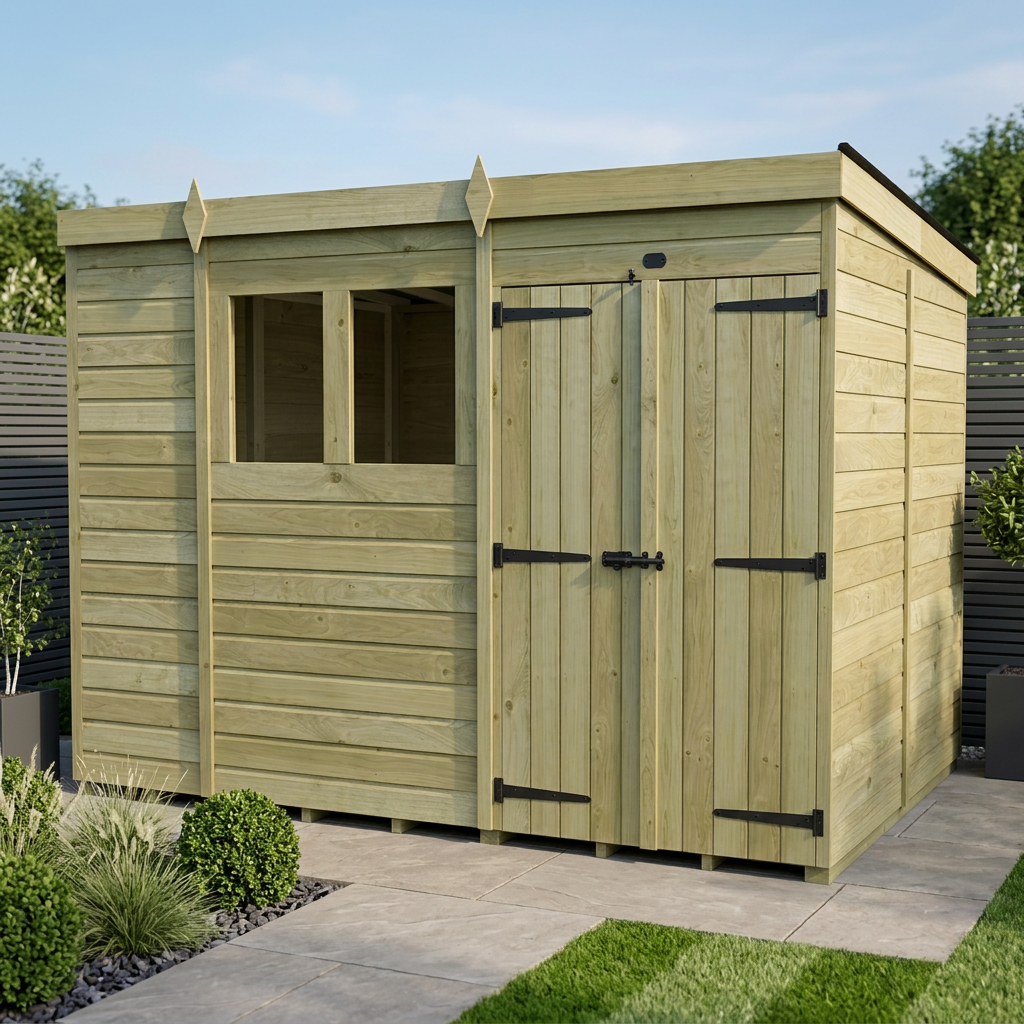11 x 7 Pent Shed (Double Door, With Windows)