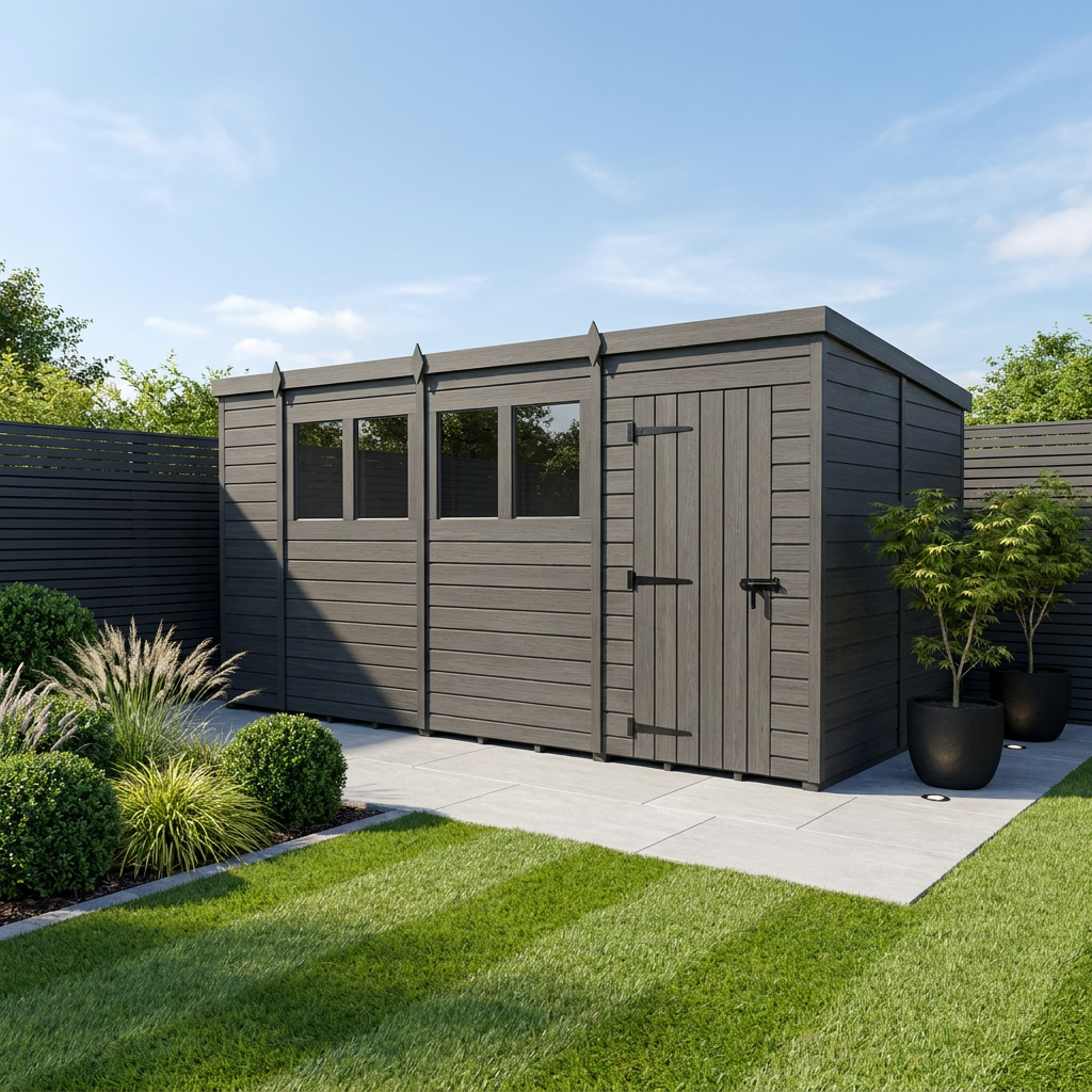 15x8 Pent Composite Shed (Single Door, With Windows)