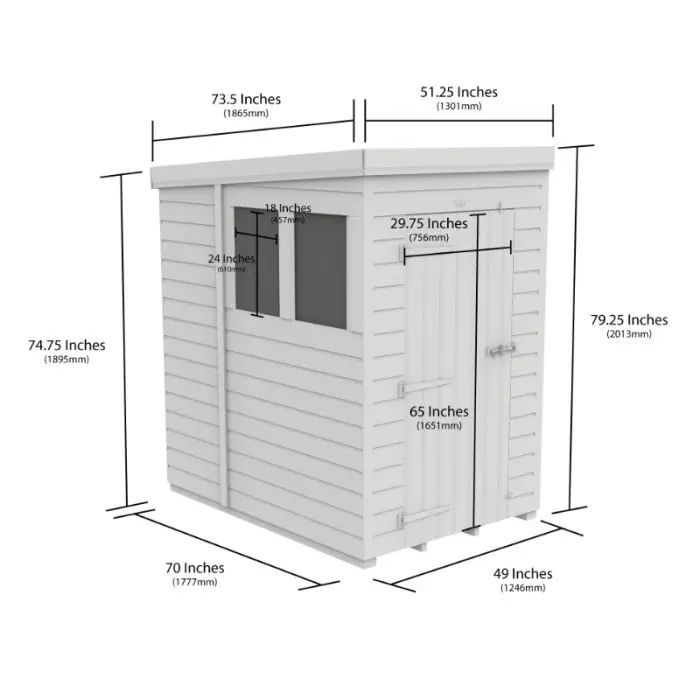 4 x 6 Pent Shed (Single Door, With Windows)