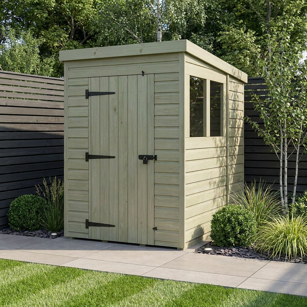 4 x 6 Pent Shed (Single Door, With Windows)