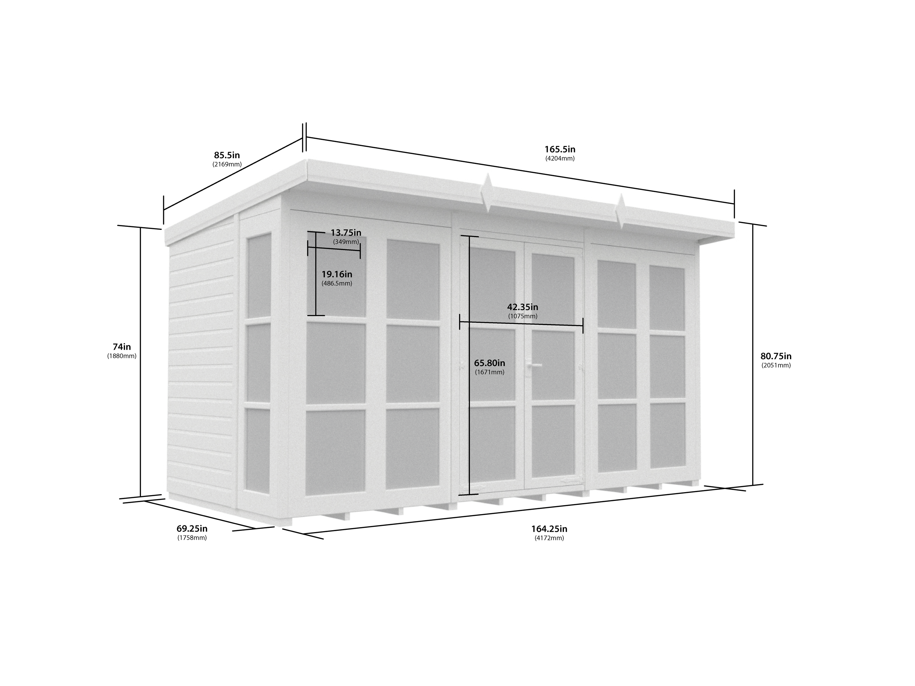 12 x 6 Georgian Window Pent Summer House