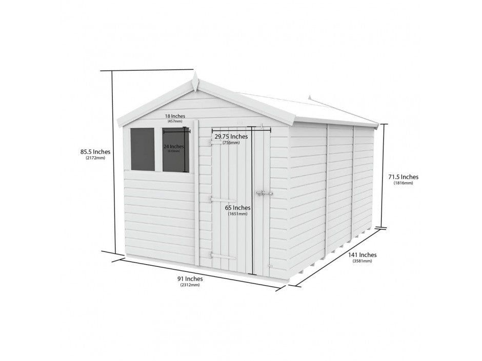 8 x 12 Apex Shed (Double Door, With Windows)