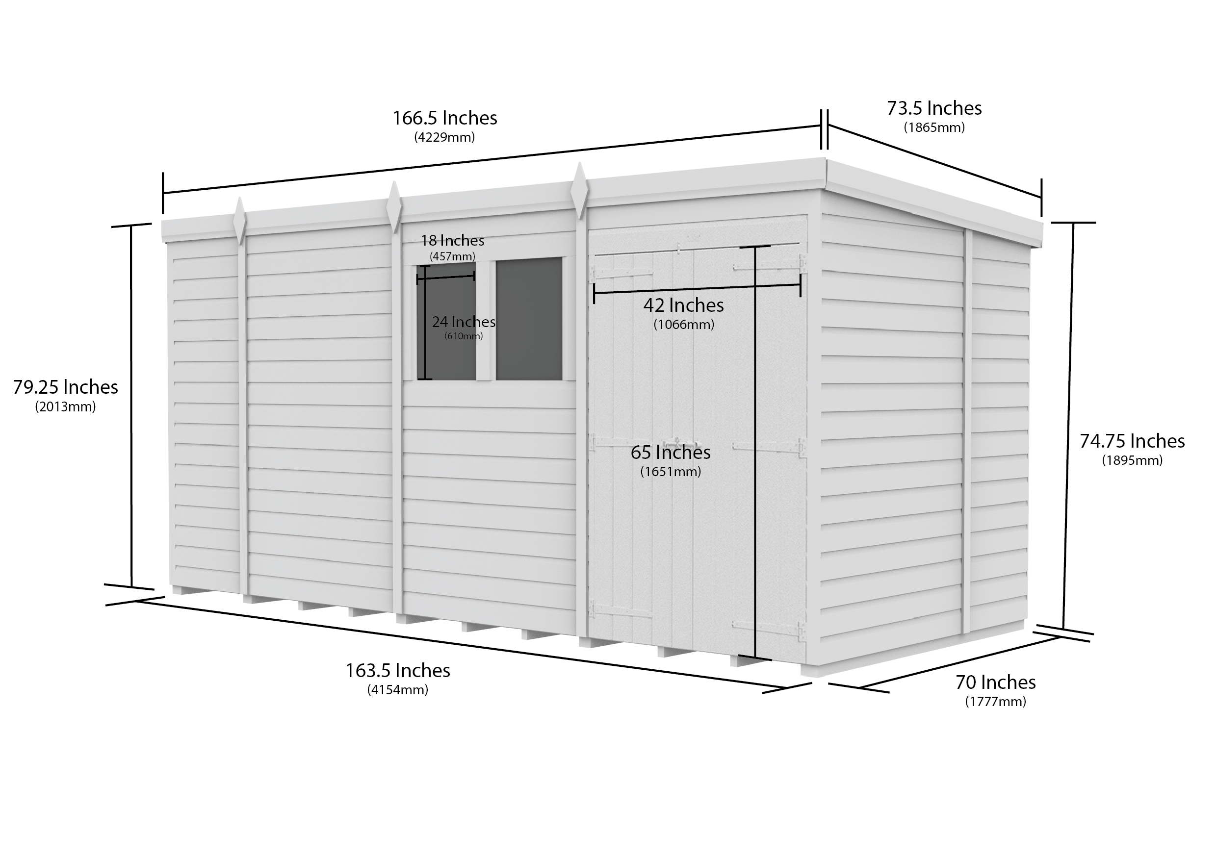 14 x 6 Pent Shed (Double Door, With Windows)