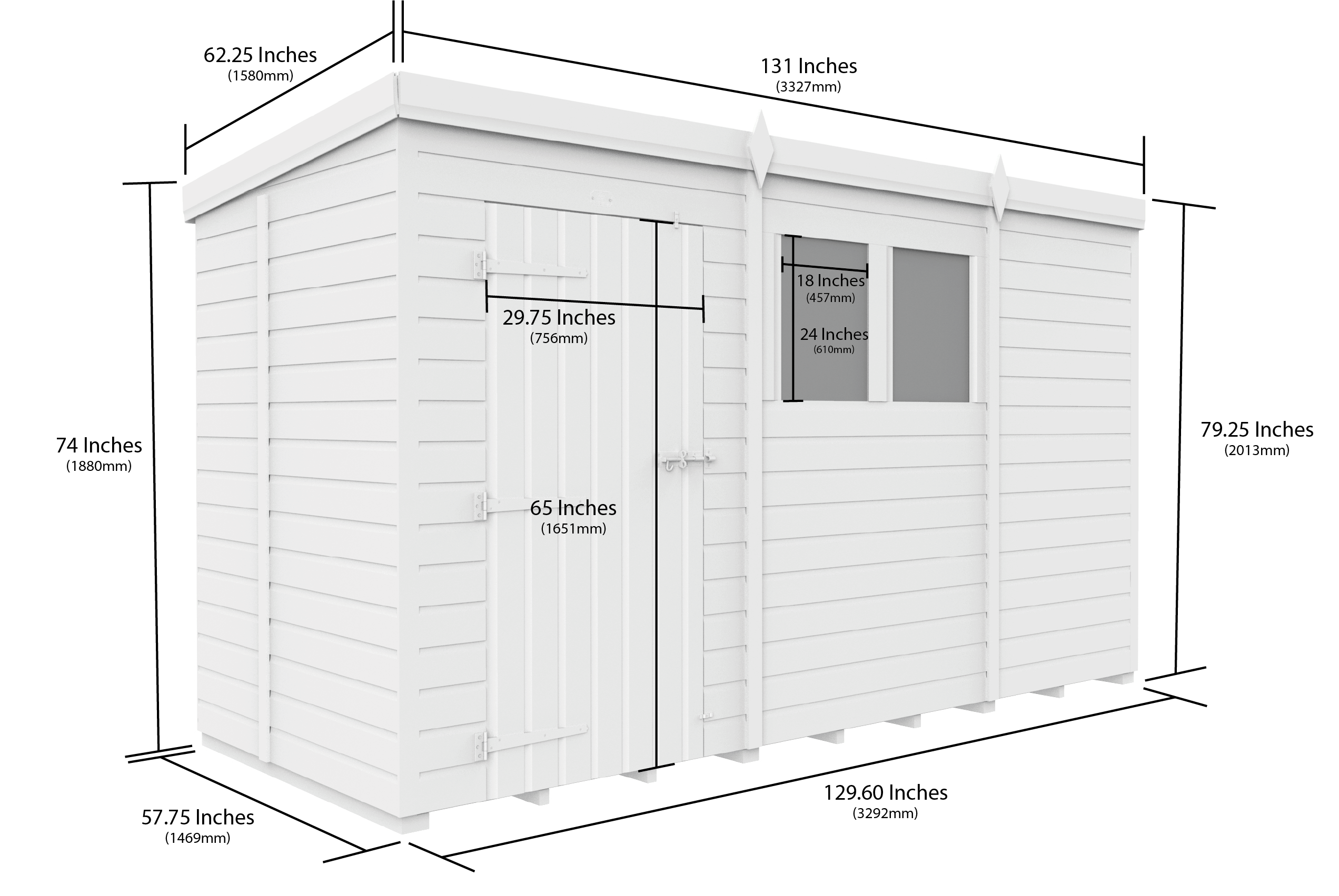 11 x 5 Pent Shed (Double Door, No Windows)