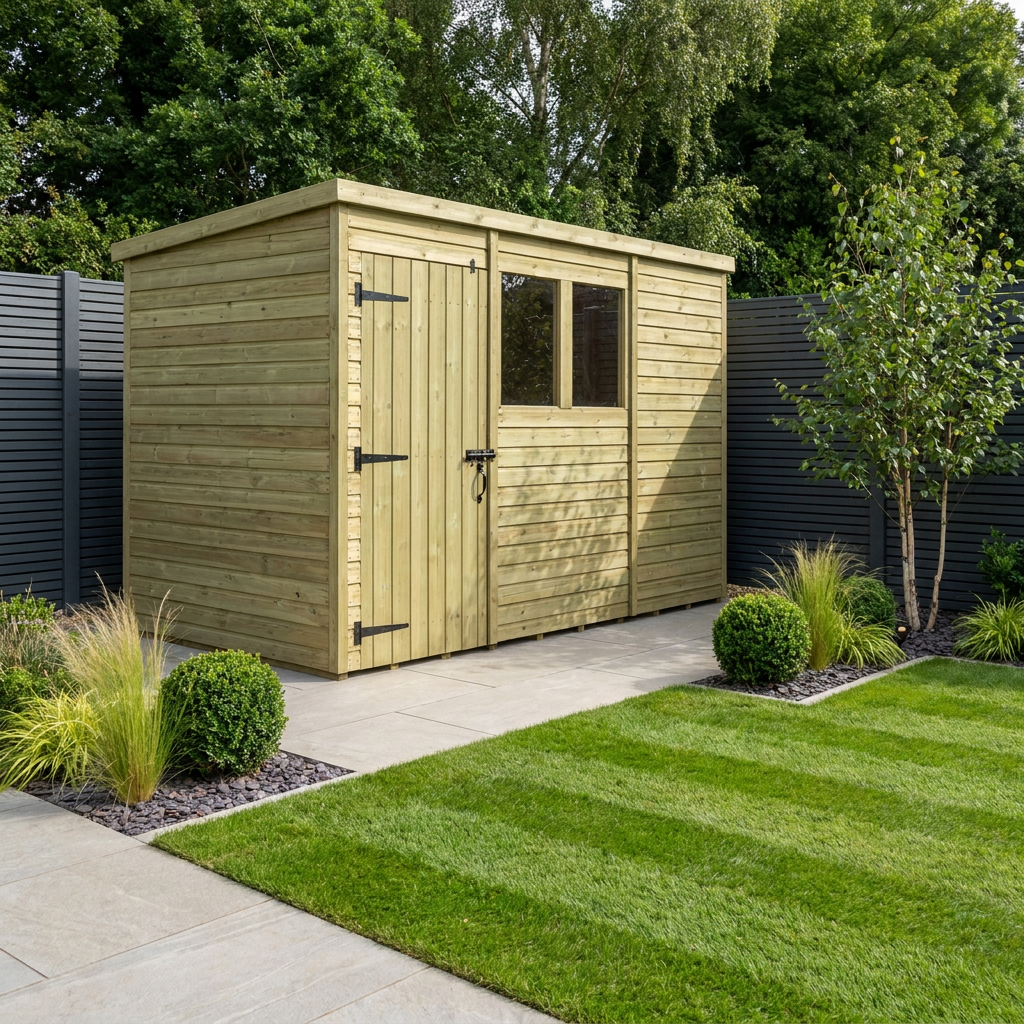 11 x 5 Pent Shed (Single Door, With Windows)