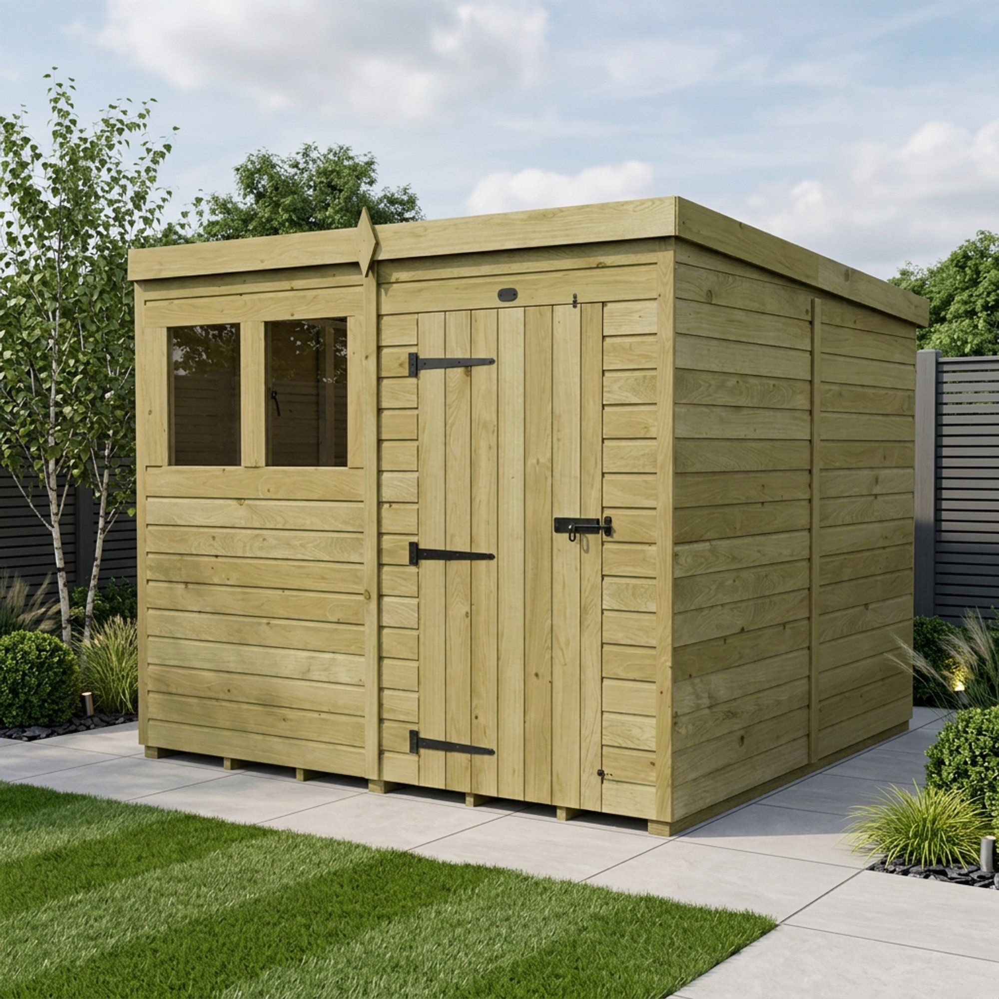 8 x 8 Pent Shed (Single Door, With Windows)