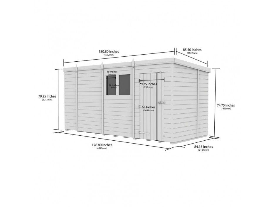 15x7 Pent Composite Shed (Single Door, With Windows)