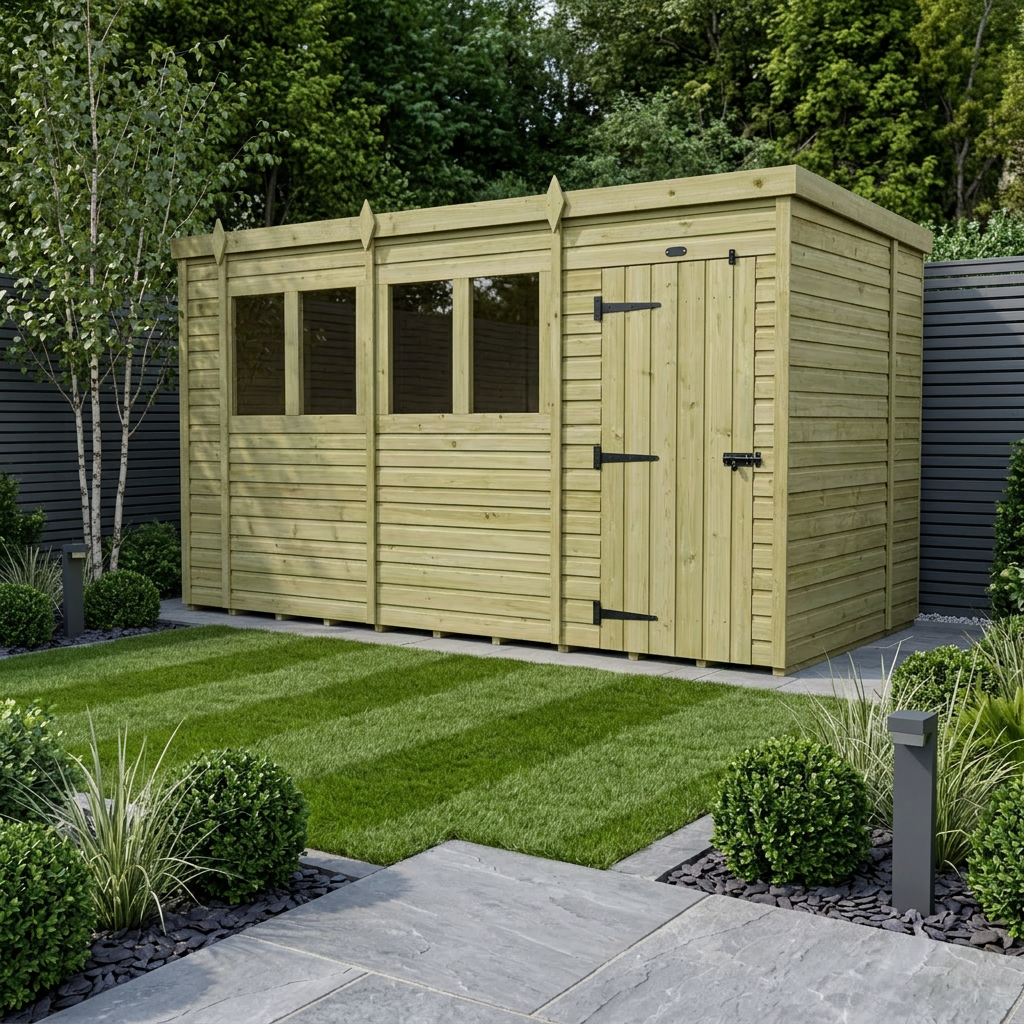 15 x 7 Pent Shed (Single Door, With Windows)