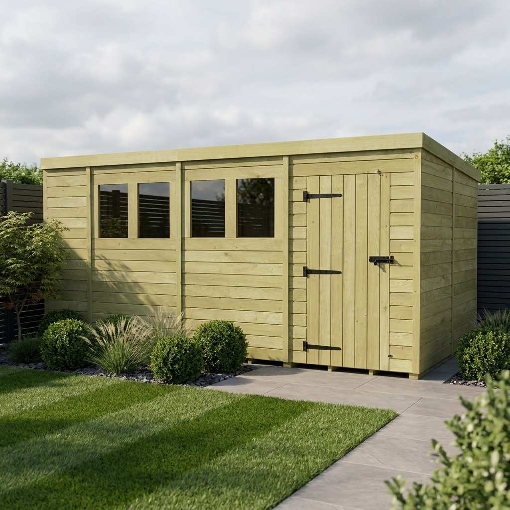 15 x 8 Pent Shed (Single Door, With Windows)