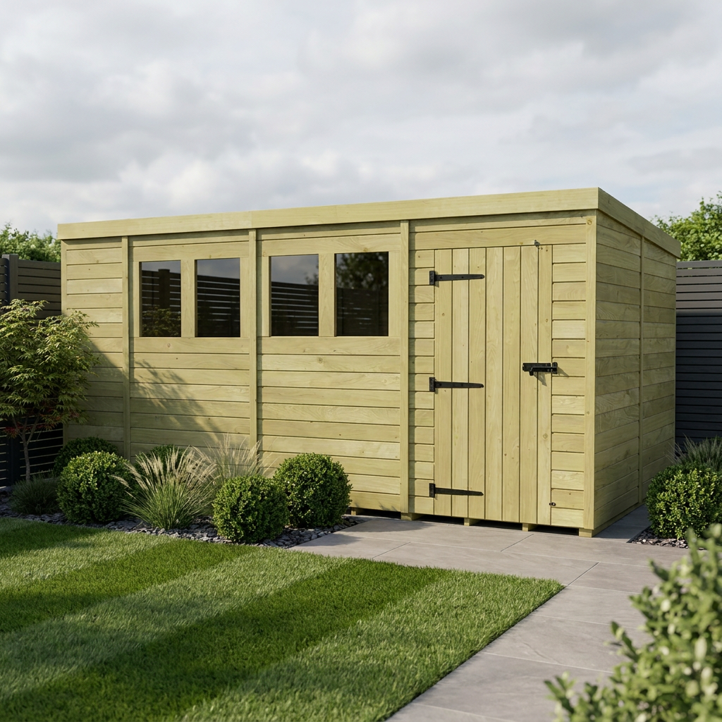 15 x 8 Pent Shed (Single Door, With Windows)