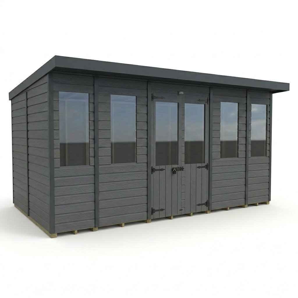 14x8 Composite Pent Summer House (Double Doors, With Windows)