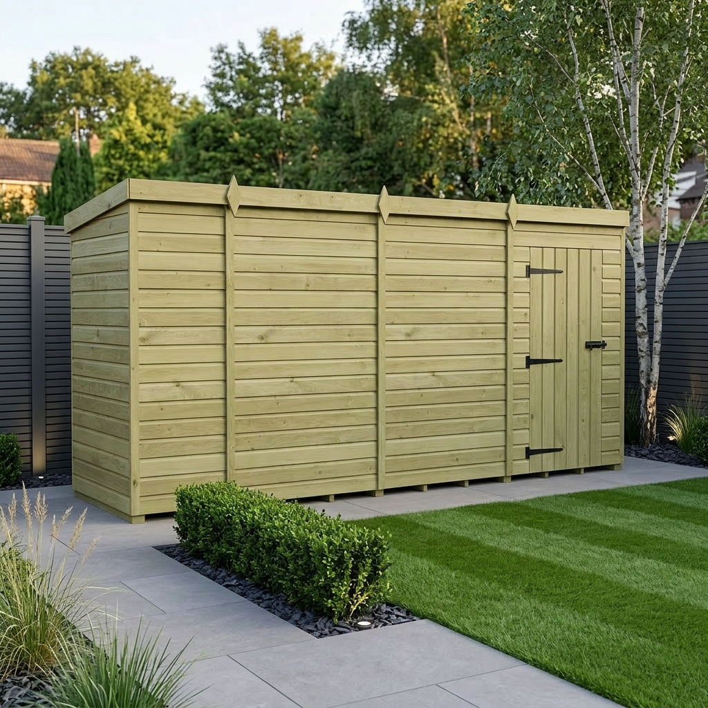 14 x 4 Pent Shed (Single Door, No Windows)