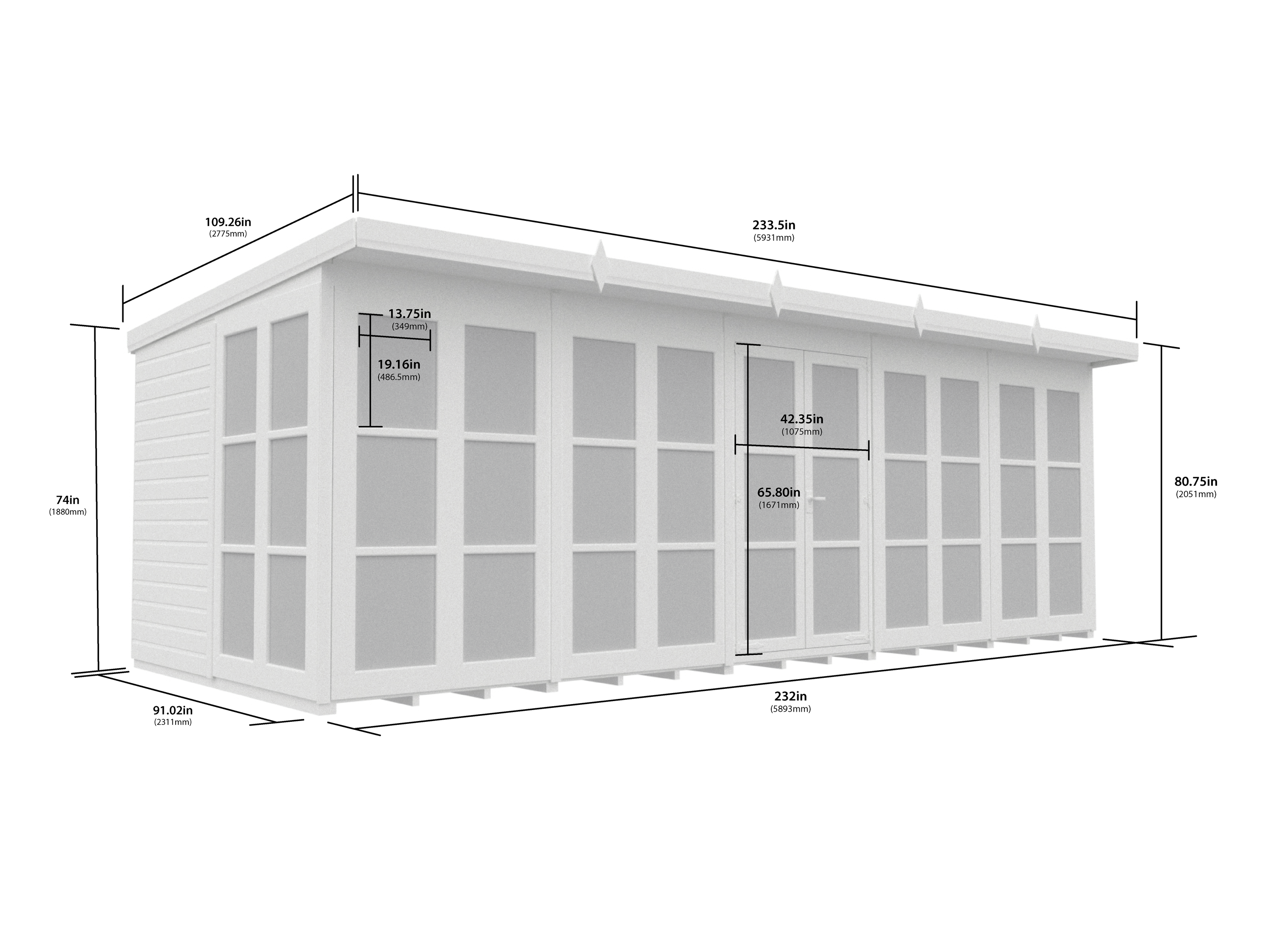 20 x 8 Georgian Window Pent Summer House