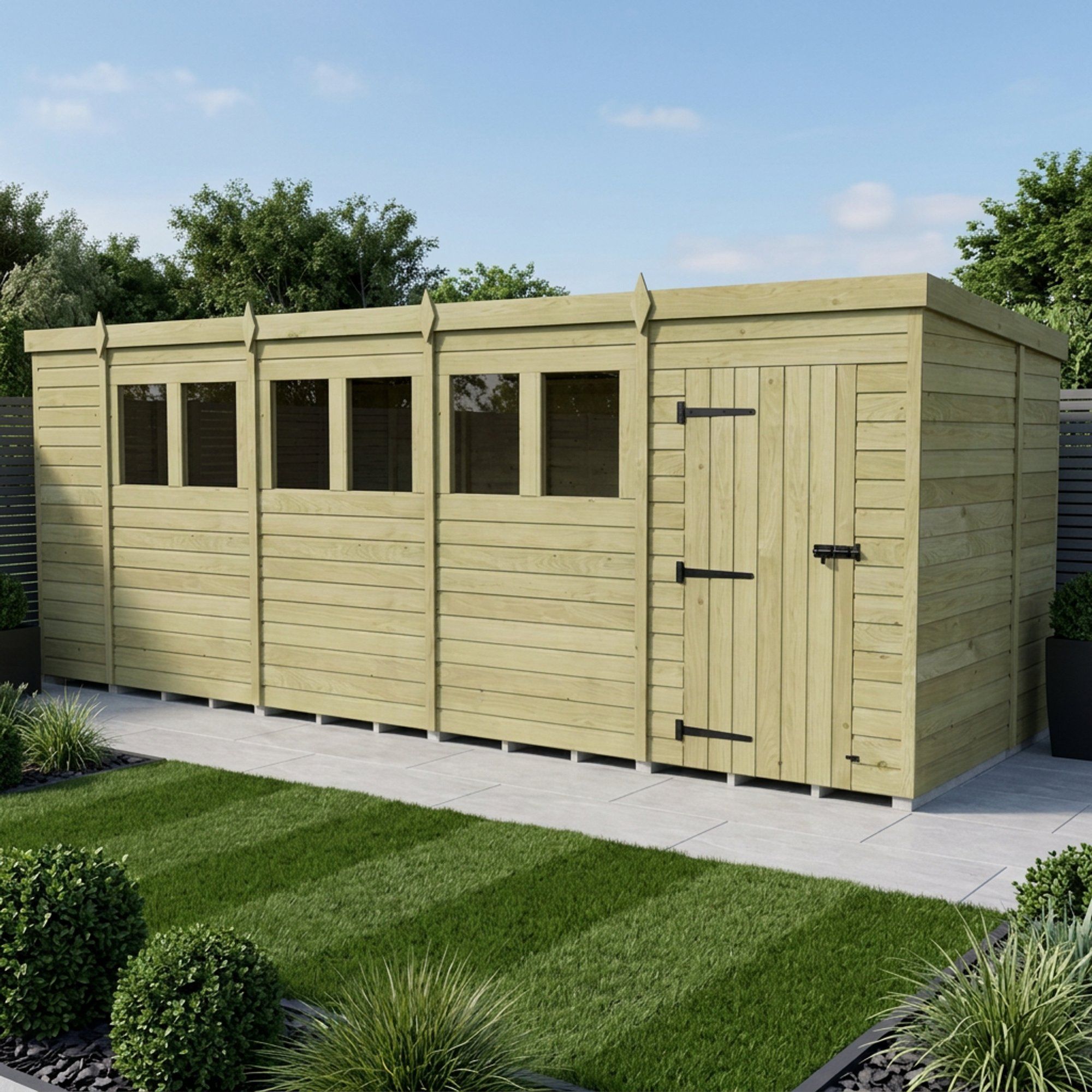 19 x 7 Pent Shed (Single Door, With Windows)