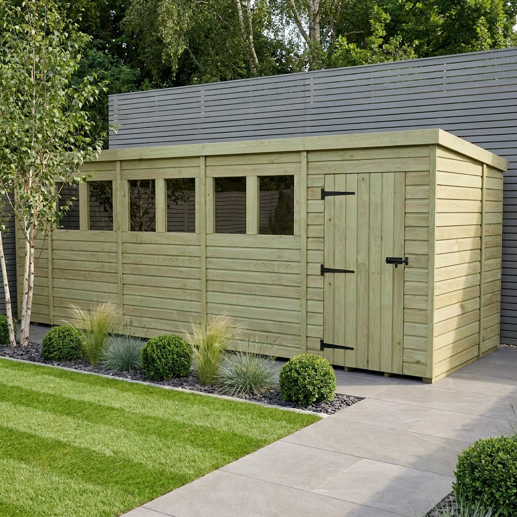 19 x 7 Pent Shed (Single Door, With Windows)